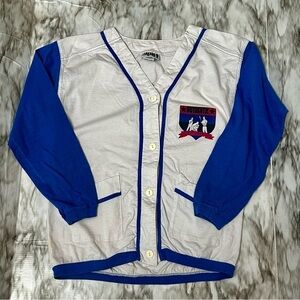 Blue White Knit Button Up Women's Cardigan True Vintage 80s 90s Sporty Graphic